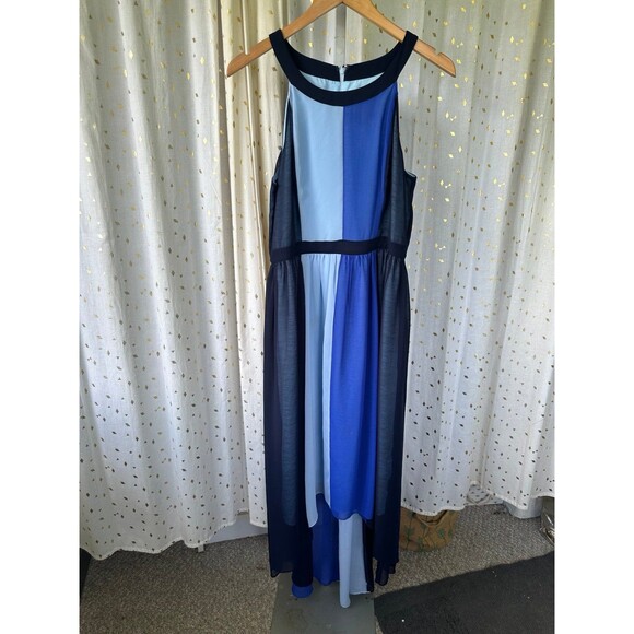 Modcloth Peachy Queen Color Block Stripe Hi Low Chiffon Flowy Fairy Dress L - Picture 3 of 7